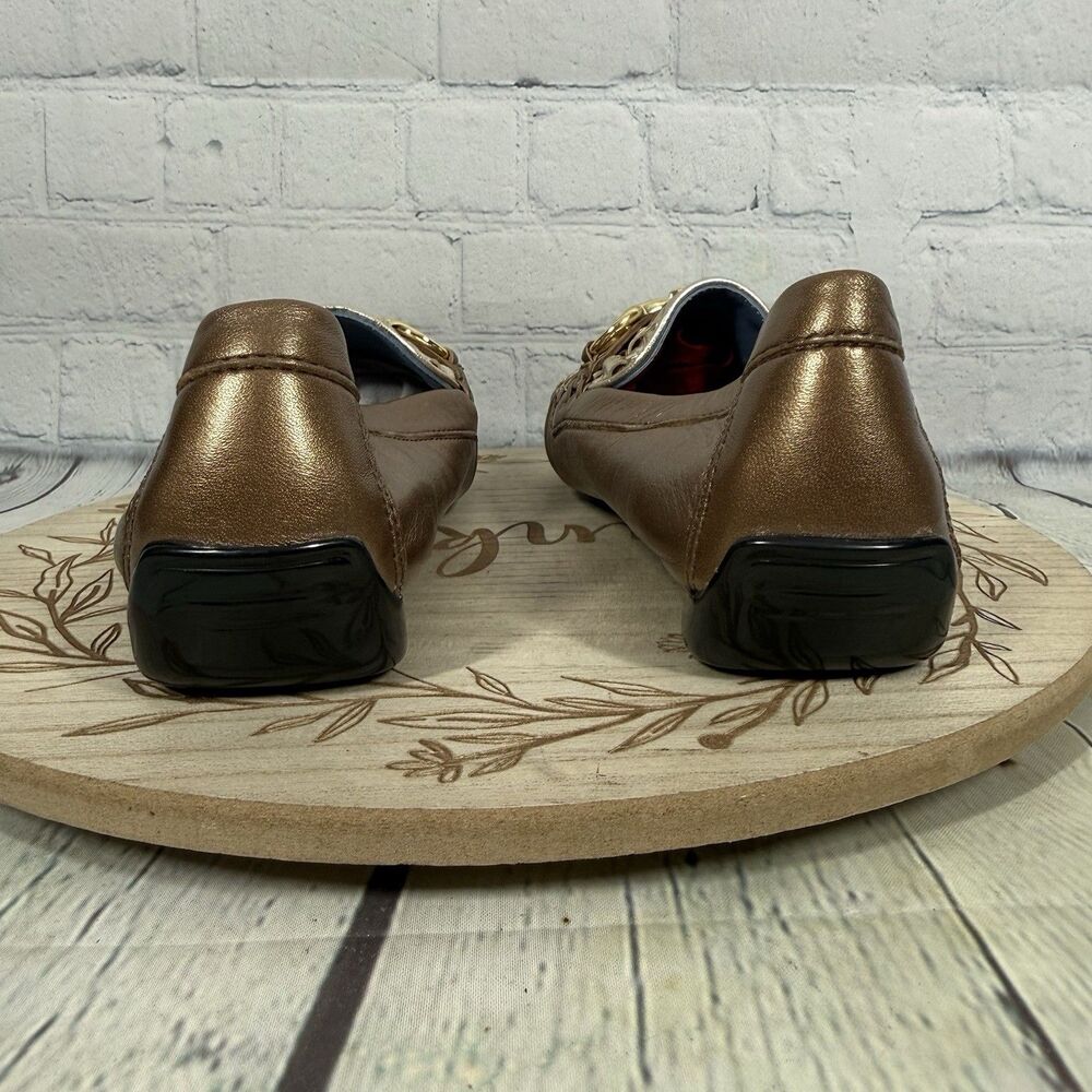 Robert Zur Womens 8.5 Metallic Bronze Gold Woven Leather Driving Loafers Flats - Picture 5 of 13